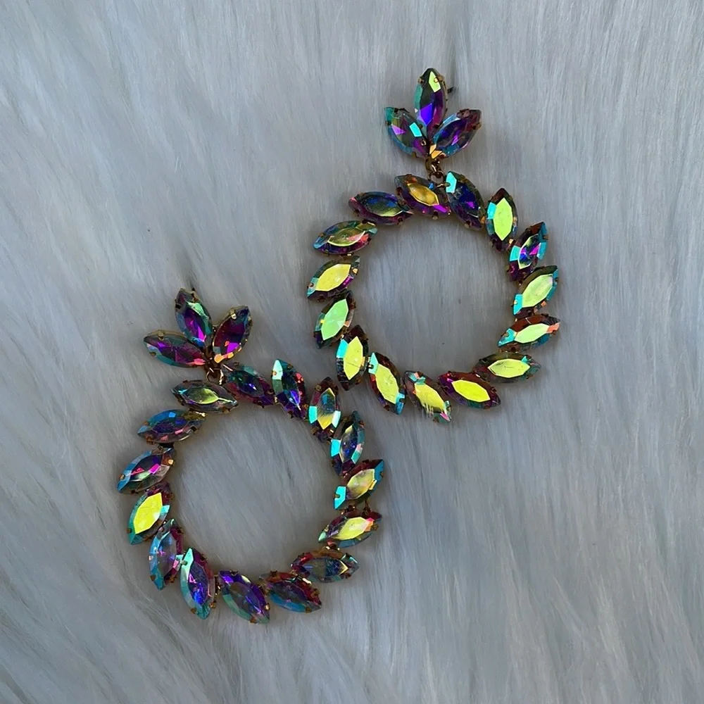 Gold Multicolour open circle earrings - Picture 4 of 12